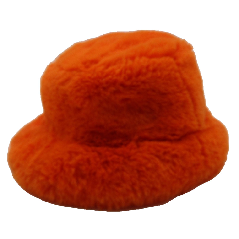 Faux Fur Hat Bucket Fuzzy Orange Soft Fleece Lined Warm Winter One Size Pimpin